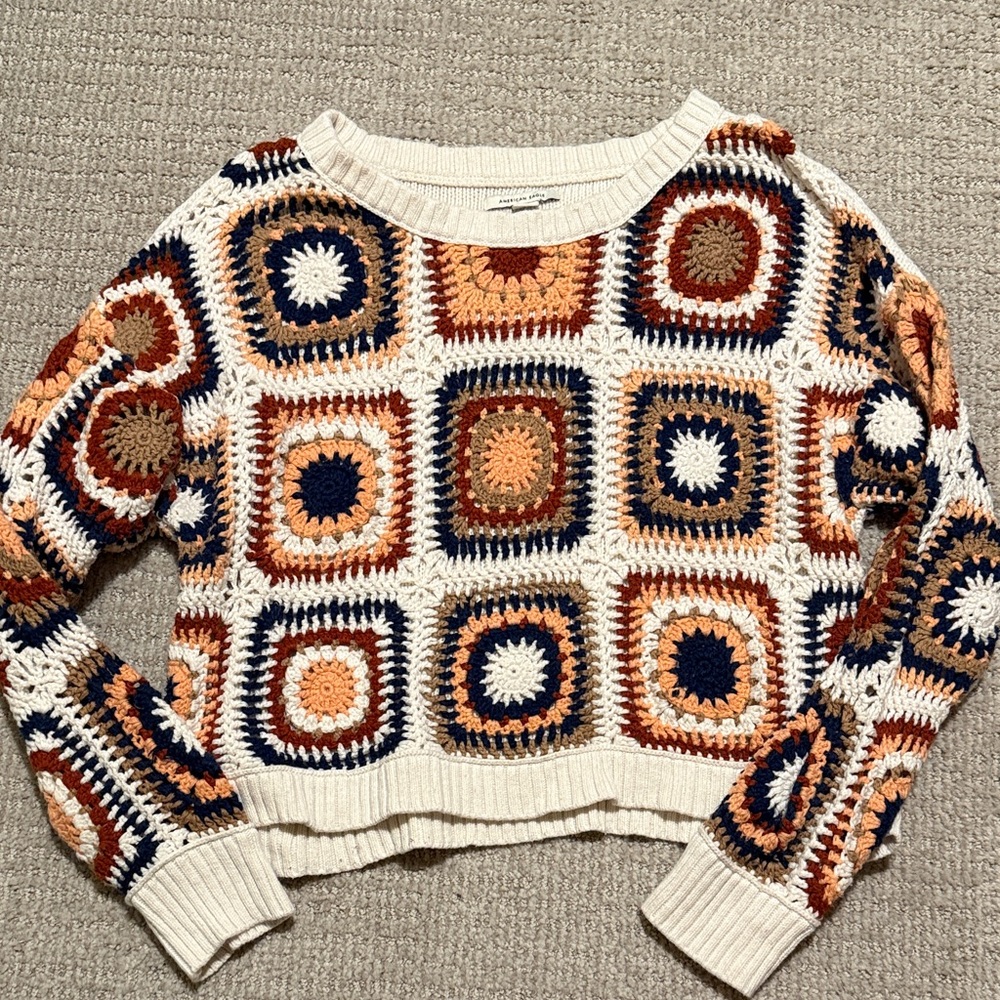 American Eagle Outfitters Multicolor Crochet Sweater